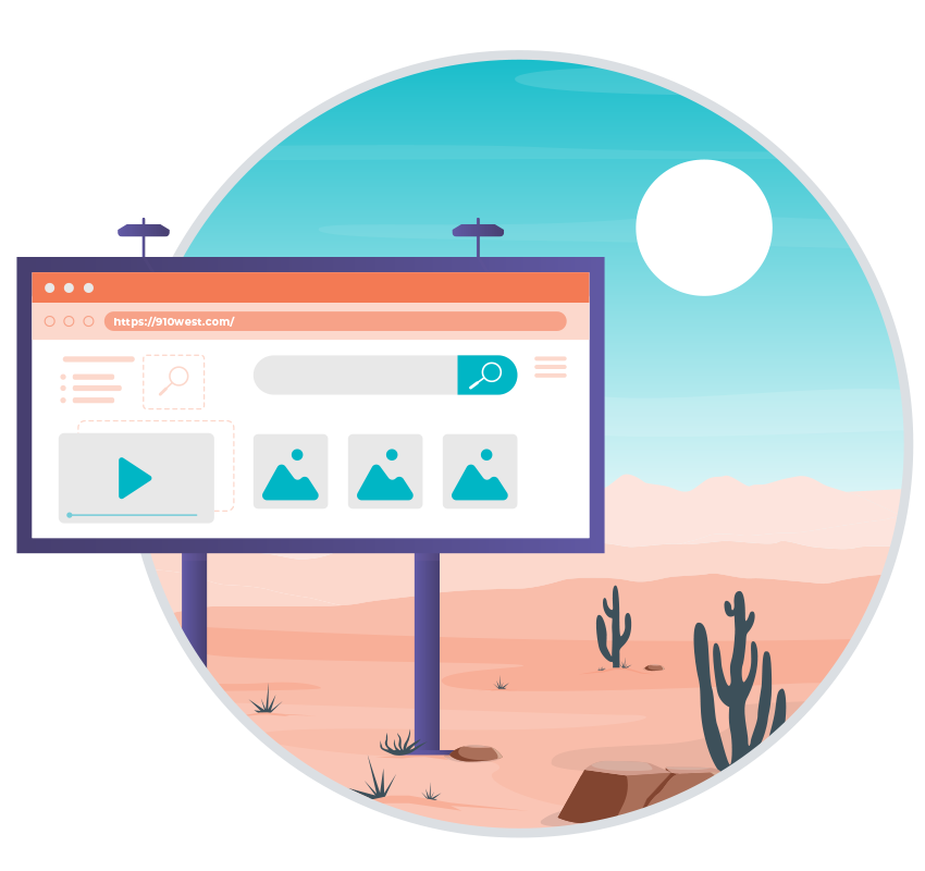 Illustration of a billboard in a desert representing website visibility