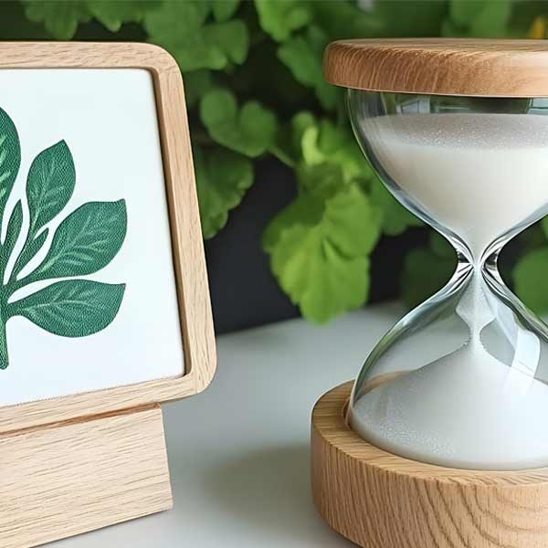 peace-of-mind Hourglass and Tablet in a Wellness Setting